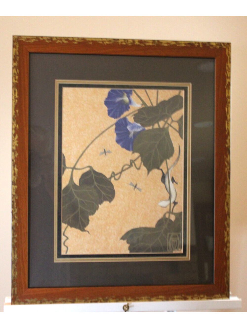 Vtg Anita Munman Japanese Morning Glories Print American Arts Crafts Frame 21x25